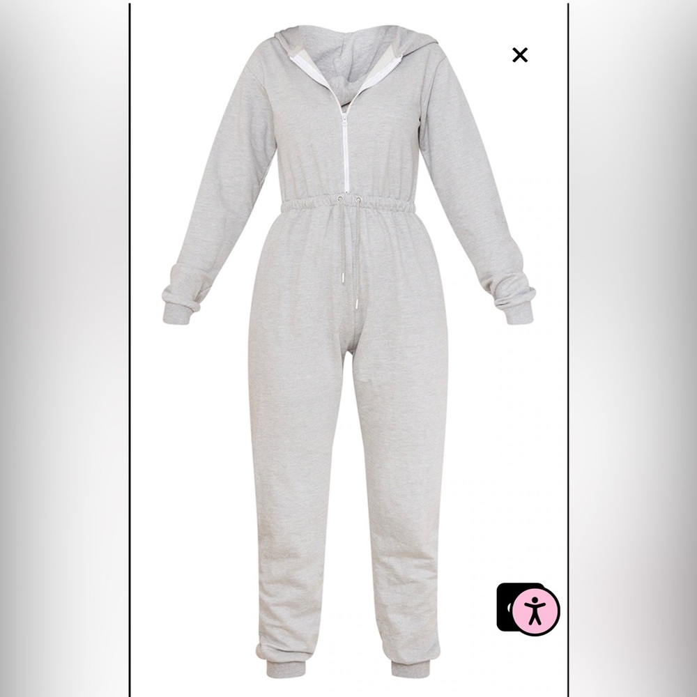 Pretty Little Thing NWT Grey Long Sleeve Hooded Grey Sweat Jumpsuit